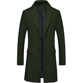 Men's Classic Wool Trench Overcoat Single Breasted Mid Long Wool Blend Top Pea Coats Jackets