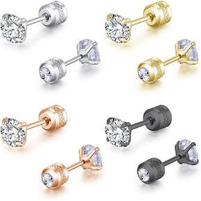 EFORPAD 5 Pairs Titanium Stud Earrings for Sensitive Ears Surgical Steel Zircon Stud Earrings Hypoallergenic Screw Back Earrings Double Side Piercing Earrings for Women Men