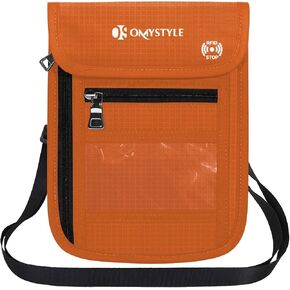 OMYSTYLE Travel Neck Pouch, RFID Passport Holder with Adjustable Neck Strap, Waterproof Neck Wallet for Men & Women to Keep Cash, Credit Cards and Documents Safe, Black (8x6)
