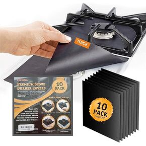 Stove Burner Covers - Gas Stove Protector, Stovetop Range Protectors, Set Top Burner Covers Black, size 10.6" x 10.6", Non Stick Reusable, Stove Cover, Easy to Clean, Double Thickness