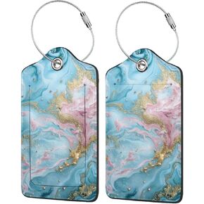 2 Pack Luggage Tag for Suitcase, Cute Unique Leather Suitcase Tags Identifiers with Privacy Name Address Labels & Durable Steel Loop for Women Men Travel