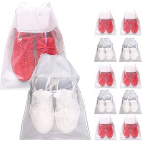 12 Pack Portable Shoe Bags for Travel Large Shoes Pouch Storage Organizer Clear Window with Drawstring for Men and Women Black in Saudi Arabia
