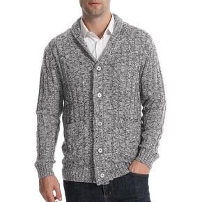 Suwangi Men's Cardigan Sweater Cable Knitted Shawl Collar Cardigans for Men V Neck Long-Sleeve Button-Down Slim Fit Sweater