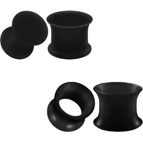 2 Pairs Silicone Black Double Flared Saddle Piercing Jewelry Stretcher Ear Plugs Earring Lobe Flesh Tunnel Gauges