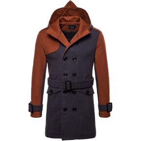 AOWOFS Men's Trenchcoat Wool Blend Winter Long Double Breasted Overcoat Slim Fit Warm with Belt