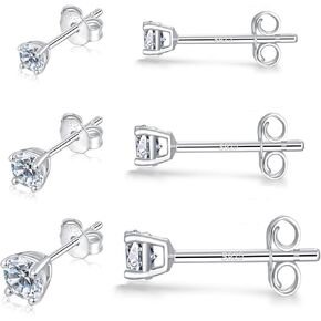 Sterling Silver Stud Earrings for Women Girls Men, 4 Pairs Hypoallergenic Cubic Zirconia CZ Studs Small Round Simulated Diamond Earrings Cartilage Tragus Helix Earrings Set(2mm 3mm 4mm 5mm)