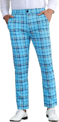 Lars Amadeus Men's Plaid Pants Regular Fit Flat Front Classic Elastic Waist Suit Pants in Kuwait