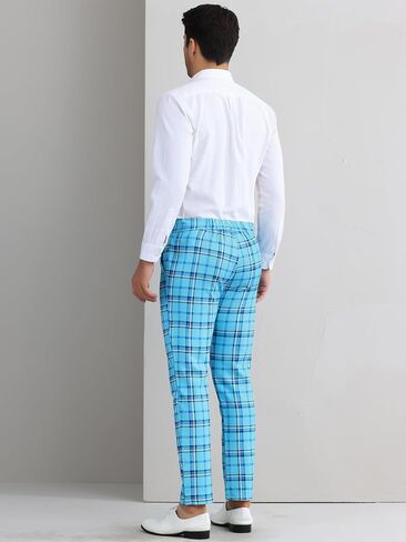 Lars Amadeus Men's Plaid Pants Regular Fit Flat Front Classic Elastic Waist Suit Pants in Kuwait
