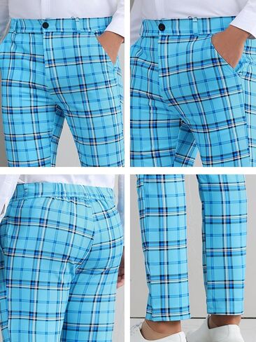 Lars Amadeus Men's Plaid Pants Regular Fit Flat Front Classic Elastic Waist Suit Pants in Kuwait