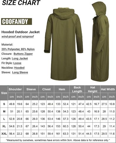 سترة مطر رجالية من COOFANDY مع غطاء رأس مقاوم للماء وخفيف الوزن ومعطف مطر طويل نشط in Kuwait