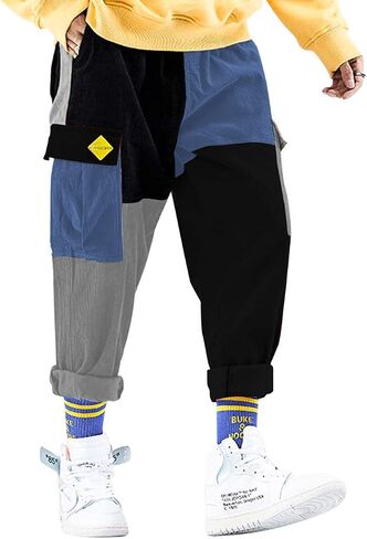 Aelfric Eden Mens Cargo Pants Patchwork Multi-Pockets Outdoor Fashion Casual Jogger Pants Streetwear with Drawstring in Kuwait