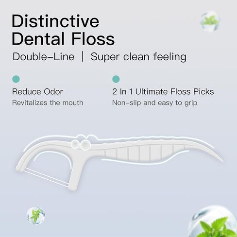 Twin Line Floss Picks Handy Case,2 Box Toothpicks Portable Case 104 Count Shred Resistant Flossers for Adults,Comfort Floss Sticks,Perfect for Tight Teeth,Super-Cleansing Design(White) in Saudi Arabia