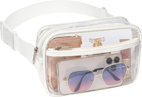 تمت الموافقة على ملعب Clear Fanny Pack - حقيبة حزام شفافة للنساء والرجال حقيبة خصر شفافة كبيرة مع حزام قابل للتعديل للرياضة والشاطئ والأحداث والحفلات الموسيقية والمهرجانات، باللون الأبيض in Kuwait