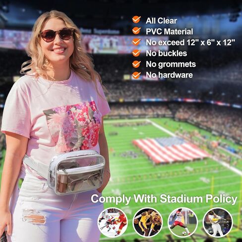 تمت الموافقة على ملعب Clear Fanny Pack - حقيبة حزام شفافة للنساء والرجال حقيبة خصر شفافة كبيرة مع حزام قابل للتعديل للرياضة والشاطئ والأحداث والحفلات الموسيقية والمهرجانات، باللون الأبيض in Kuwait