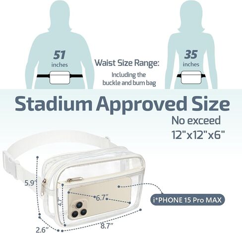 تمت الموافقة على ملعب Clear Fanny Pack - حقيبة حزام شفافة للنساء والرجال حقيبة خصر شفافة كبيرة مع حزام قابل للتعديل للرياضة والشاطئ والأحداث والحفلات الموسيقية والمهرجانات، باللون الأبيض in Kuwait