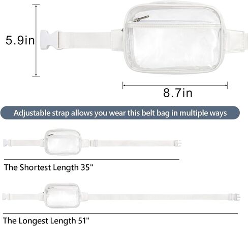 تمت الموافقة على ملعب Clear Fanny Pack - حقيبة حزام شفافة للنساء والرجال حقيبة خصر شفافة كبيرة مع حزام قابل للتعديل للرياضة والشاطئ والأحداث والحفلات الموسيقية والمهرجانات، باللون الأبيض in Kuwait