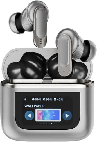 MANHA Top V8 – Intelligent True Noise Cancelling Wireless Bluetooth 5.3 Earbuds with Premium Smart LED Touch Screen Display – Excellent Sound Quality with 24H Playback– IPX7 Waterproof - USB C (Black) in Saudi Arabia