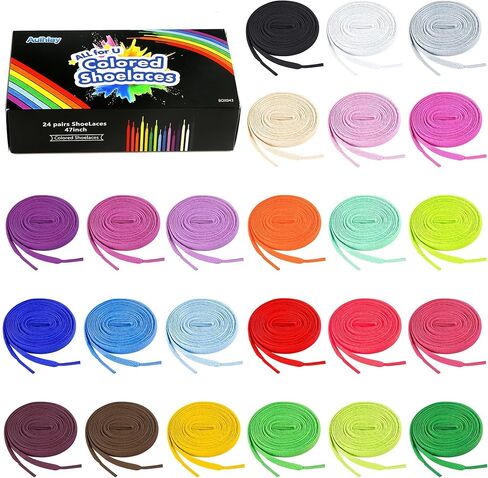 Auihiay 24 Pairs 31" - 59" Flat Colored Shoe Laces, Shoe Strings Shoe Laces for Sneakers Skate Shoes Sports Shoes Boots in Saudi Arabia