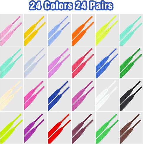 Auihiay 24 Pairs 31" - 59" Flat Colored Shoe Laces, Shoe Strings Shoe Laces for Sneakers Skate Shoes Sports Shoes Boots in Saudi Arabia