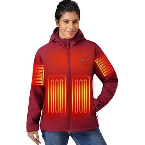 ULUSERN Heated Jacket for Men Women with 12V Battery Pack,Soft Shell Electric Heating Coat with Foldable Hood