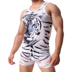 Mens See Through Tank Top Set Mesh Tank Top with Sexy Boxer Brief Set…
