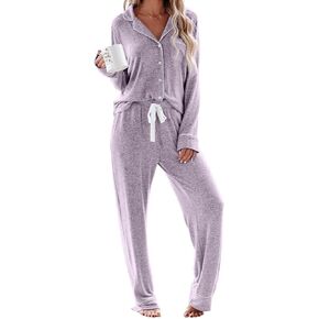 Aamikast Women's Pajama Sets Long Sleeve Button Down Sleepwear Nightwear Soft Pjs Lounge Sets
