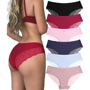 Sth Big Sexy Cheeky Underwear for Women Lace Bikini Panties Ladies No Show Hipster V-Waist Multi-Pack