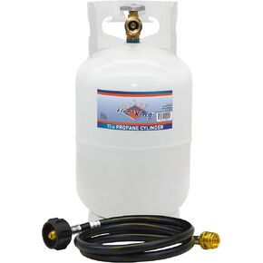 Flame King YSN10LB 10LB Steel Propane Tank Cylinder with Type 1 Overflow Protection Device Valve, for Camping, Fire Pits, Heaters, Grills, Overlanding, White