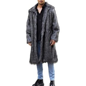 ZLSLZ Mens Winter Warm Leopard Faux Fur Long Length Luxury Outerwear Coat Jacket
