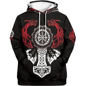 ENLACHIC Men's Viking Totem Hoodie 3D Digital Print Long Sleeve Pullover Sweatshirt Hoodies