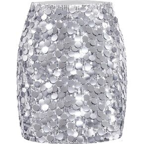 MANER Women's Sequin Skirt Sparkle Stretchy Bodycon Mini Skirts Night Out Party