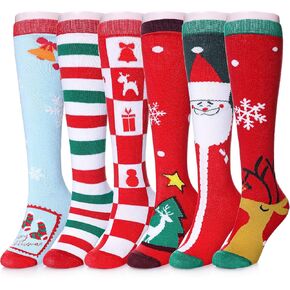 MQELONG 3-12 Year Old Girls Knee High Socks Kids Cute Crazy Funny Animal Pattern Long Boot Socks 6 Pairs