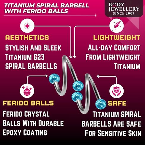 Bodyjewellery 2 قطعة 16 جرام دوامة الحديد الملتوية بار التيتانيوم القرط الزنمة الشفاه الغضروف اللولب هوب ترصيع الحاجب Ferido كرات B2ECM in Kuwait