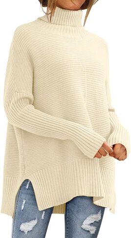 EFAN 2023 Fall Trendy Oversized Turtleneck Sweater for Women Batwing Long Sleeve Knitted Cozy Pullover Sweaters in Saudi Arabia