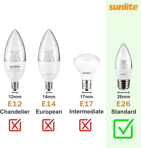 Sunlite 41614 LED Torpedo Tip B10 Clear Chandelier Light Bulb, 7 Watts (60W Equivalent), 500 Lumens, Medium Base (E26), 90 CRI, Dimmable, Energy Star, ETL Listed, 2700K Warm White, 6 Count in Saudi Arabia