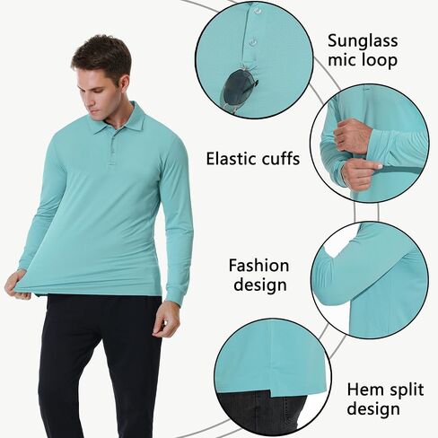 JWM Men's Long Sleeve Golf Polo Shirts - Athletic Casual Travel Performance Collar Shirts Lightweight Quick Dry UPF50 in Kuwait