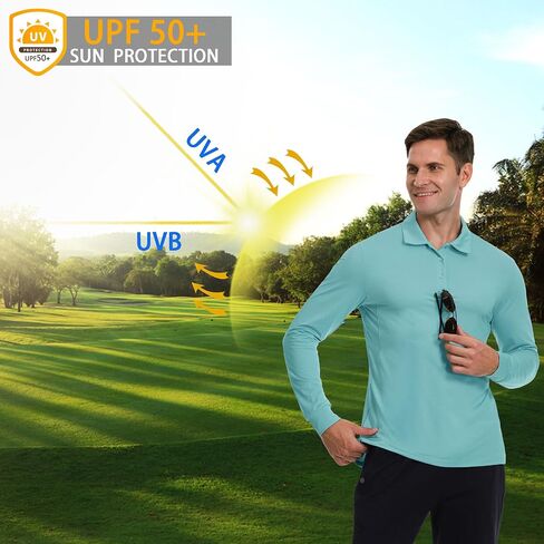 JWM Men's Long Sleeve Golf Polo Shirts - Athletic Casual Travel Performance Collar Shirts Lightweight Quick Dry UPF50 in Kuwait