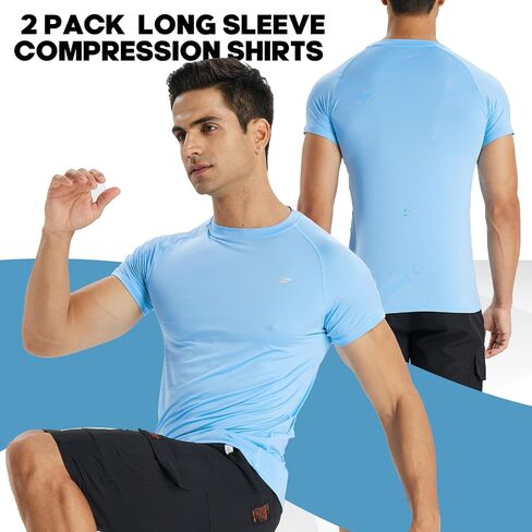 Mens 2-Pack Short-Sleeve Dri-Fit Cooling Shirts with UPF 50+ UV Sun Protection, Quick Dry for Fitness & Running in Saudi Arabia