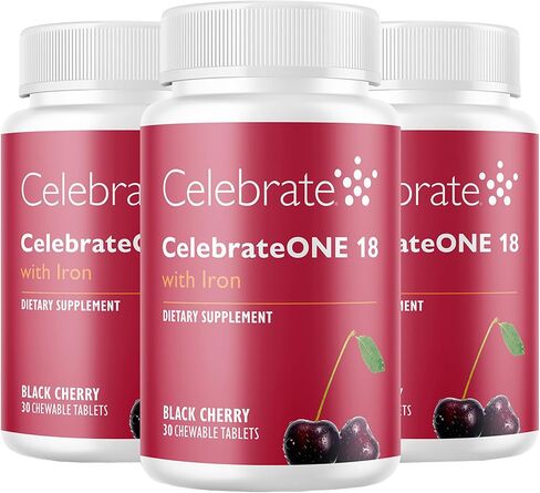 Celebrate Vitamins CelebrateONE 18 Chewables, 18mg Iron - One A Day Bariatric Multivitamin, Essential Vitamins & Minerals - Gastric Bypass & Sleeve Gastrectomy Supplement - Black Cherry (30 Tablets) in Kuwait