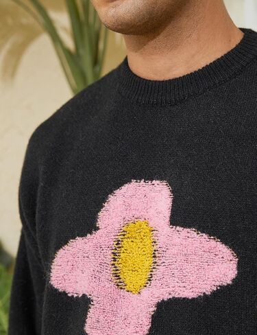 Yimoon Men's Cow Graphic Sweaters Oversize Cable Knitted Pullover Jumper in Saudi Arabia
