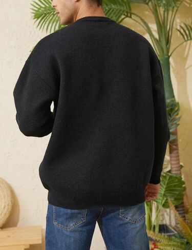 Yimoon Men's Cow Graphic Sweaters Oversize Cable Knitted Pullover Jumper in Saudi Arabia