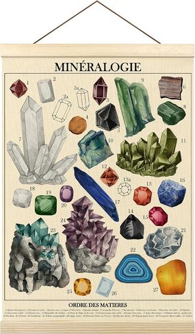 Tzhim Crystals Chart Poster Hanger Frame, Gem Stones Wall Hanging Decor for Living Room Office Classroom Bedroom, Educational Posters, Geology Minerals Wall Art Prints with Wood Frames, 12x16in in Saudi Arabia