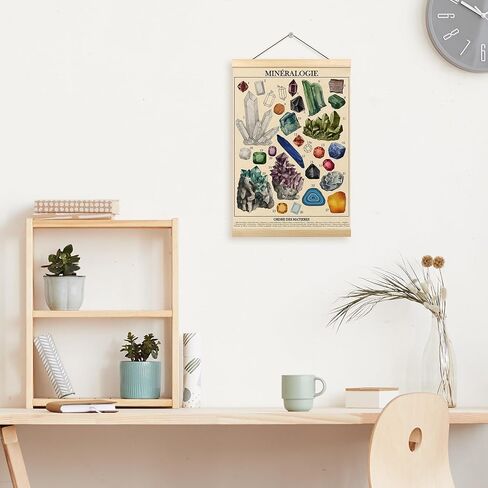 Tzhim Crystals Chart Poster Hanger Frame, Gem Stones Wall Hanging Decor for Living Room Office Classroom Bedroom, Educational Posters, Geology Minerals Wall Art Prints with Wood Frames, 12x16in in Saudi Arabia