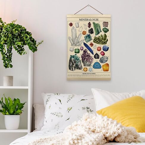 Tzhim Crystals Chart Poster Hanger Frame, Gem Stones Wall Hanging Decor for Living Room Office Classroom Bedroom, Educational Posters, Geology Minerals Wall Art Prints with Wood Frames, 12x16in in Saudi Arabia