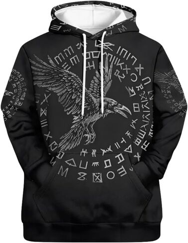ENLACHIC Men's Viking Totem Hoodie 3D Digital Print Long Sleeve Pullover Sweatshirt Hoodies in Kuwait