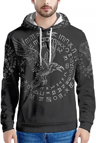 ENLACHIC Men's Viking Totem Hoodie 3D Digital Print Long Sleeve Pullover Sweatshirt Hoodies in Kuwait