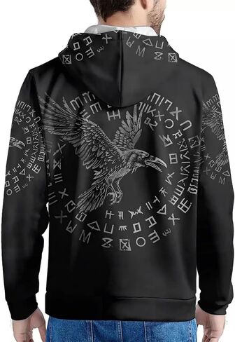 ENLACHIC Men's Viking Totem Hoodie 3D Digital Print Long Sleeve Pullover Sweatshirt Hoodies in Kuwait