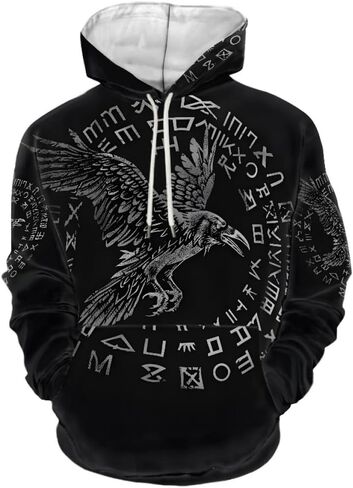 ENLACHIC Men's Viking Totem Hoodie 3D Digital Print Long Sleeve Pullover Sweatshirt Hoodies in Kuwait