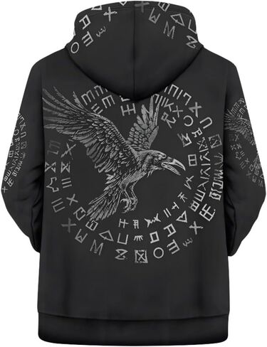 ENLACHIC Men's Viking Totem Hoodie 3D Digital Print Long Sleeve Pullover Sweatshirt Hoodies in Kuwait