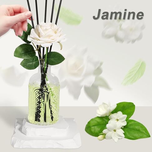 6.7 oz Jasmine Reed Diffuser with 5 Black Fiber Sticks, 200 ml Scent Diffuser for Home, Air Fresheners Long Lasting up to 50 Days,with Artificial Flower Leaf in Saudi Arabia